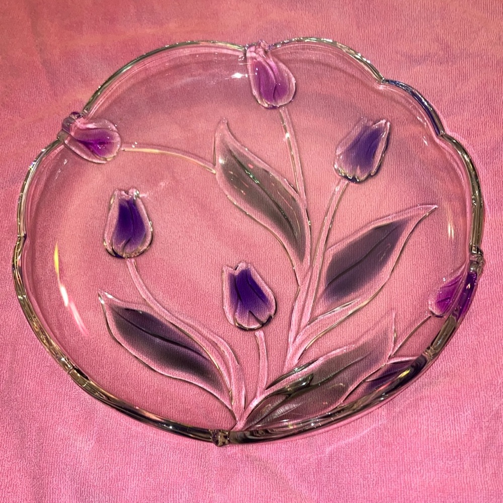 Large Purple Floral Glass Plate/Tray